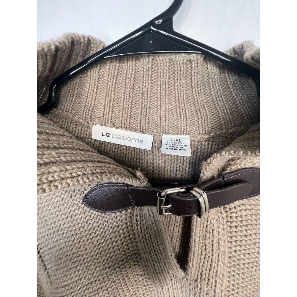 Liz Claiborne Tan Poncho Knit Sweater With Collar On Neck - Picture 3 of 4